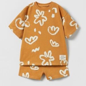 Zara Cute Tan and Cream Toddler Floral Set 18-24 Months